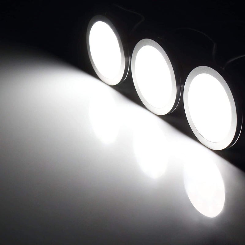 Cefrank أضواء LED دائرية، مجموعة من 6، بيضاء | إضاءة تحت الخزائن قابلة للتعتيم، إضاءة تحت الطاولة للمطبخ، خزانة، رف، جميع الملحقات متضمنة (6 عبوة، بيضاء) - Image 2